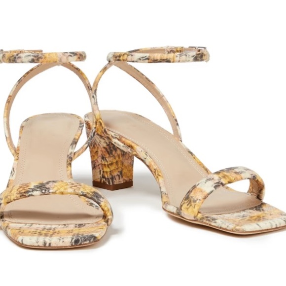 Sandro Ankle wrap around Maeva Yellow Brown snake-effect leather sandal 8 Animal - Picture 1 of 11